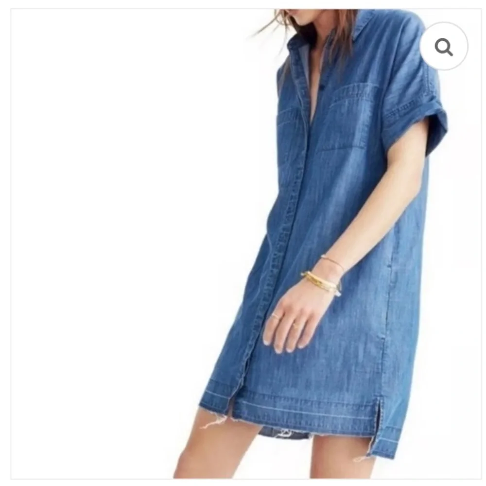 Madewell Denim chambray style shirt dress raw hem size M